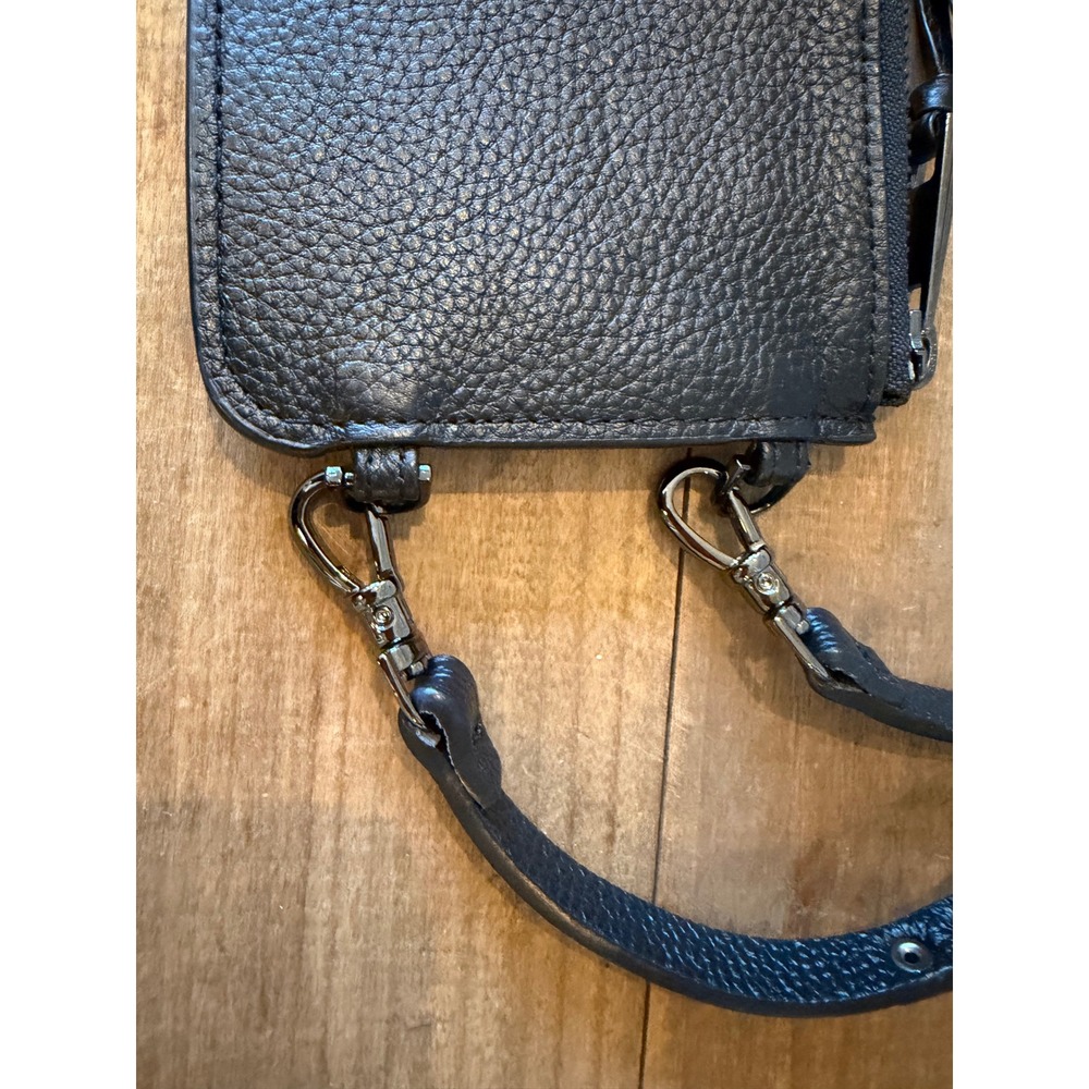 Bandolier Black Pebbled Leather Pouch Studded Crossbody Strap Gunmetal Hardware - Picture 4 of 11